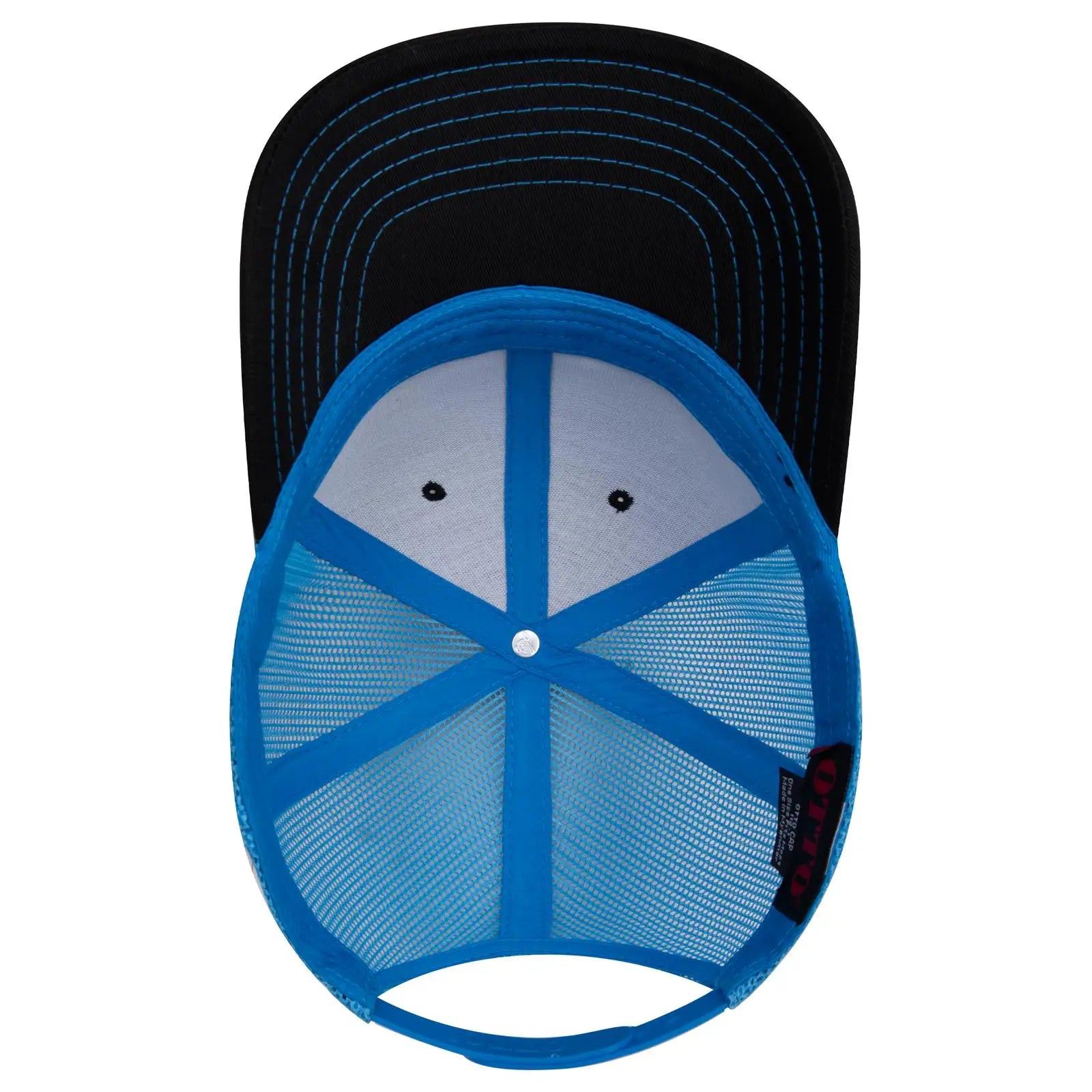 OTTO 112-1 6 Panel Mid Profile Mesh Back Trucker Cap - Blk/Blk/N.Blue - Blk/Blk/N.Blue / 7 3/8’’ - 7 5/8’’