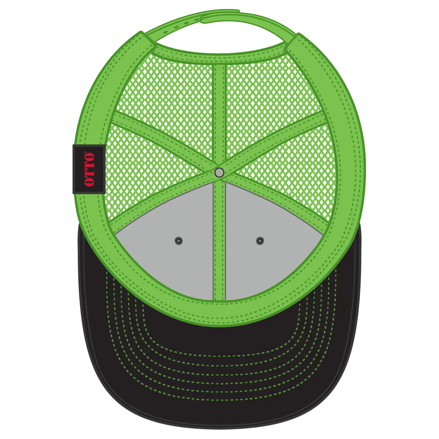 OTTO 112-1 6 Panel Mid Profile Mesh Back Trucker Cap - Blk/Blk/N.Grn - Blk/Blk/N.Grn / 7 3/8’’ - 7 5/8’’