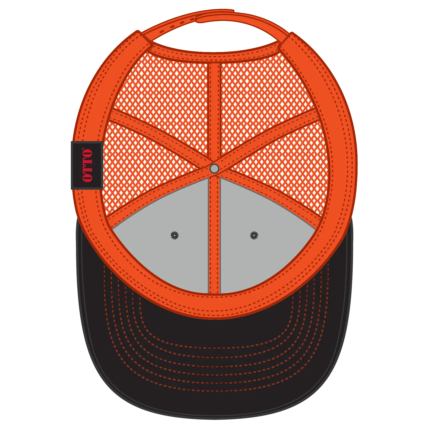 OTTO 112-1 6 Panel Mid Profile Mesh Back Trucker Cap - Blk/Blk/N Org - Blk/Blk/N Org / 7 3/8’’ - 7 5/8’’