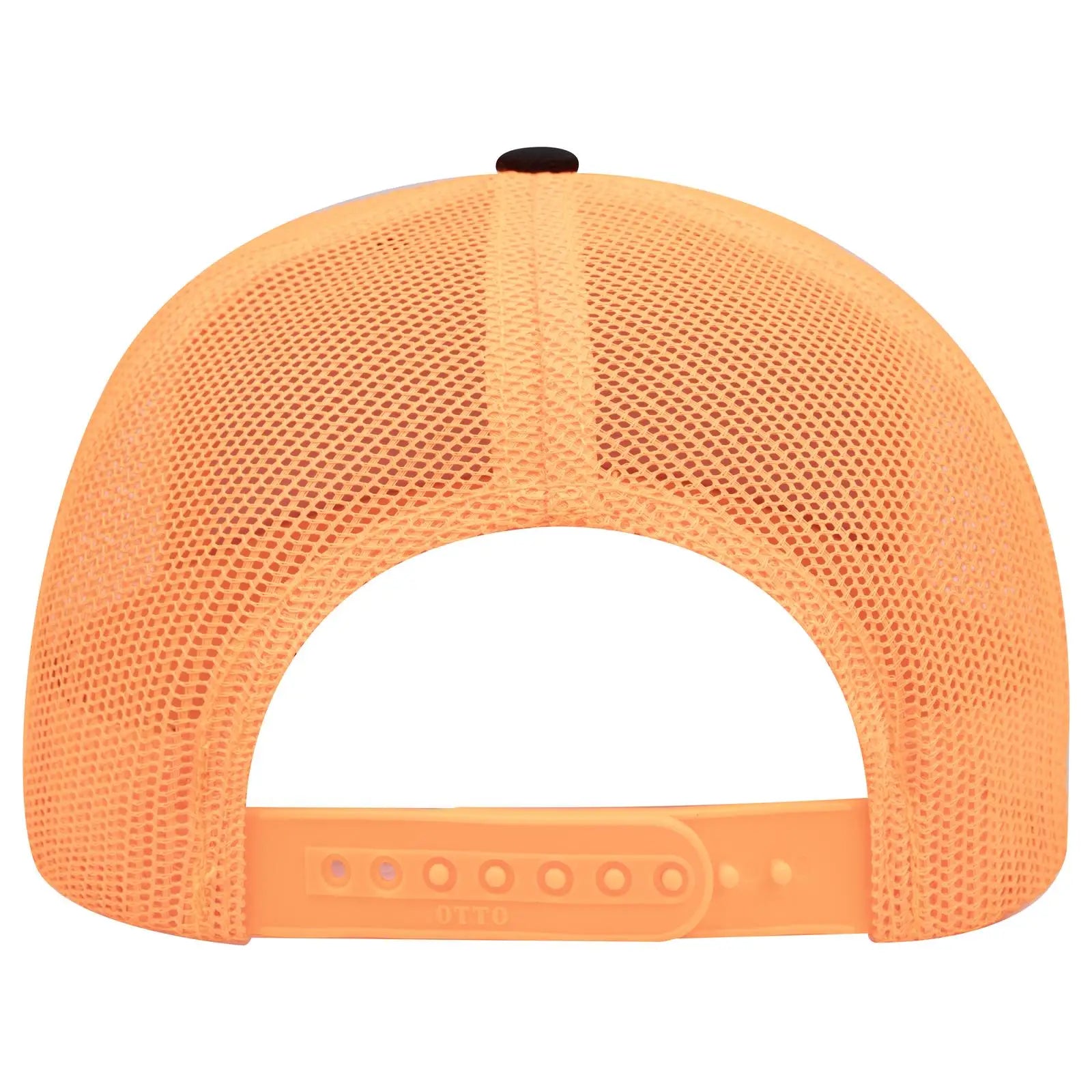 OTTO 112-1 6 Panel Mid Profile Mesh Back Trucker Cap - Blk/Blk/N Org - Blk/Blk/N Org / 7 3/8’’ - 7 5/8’’