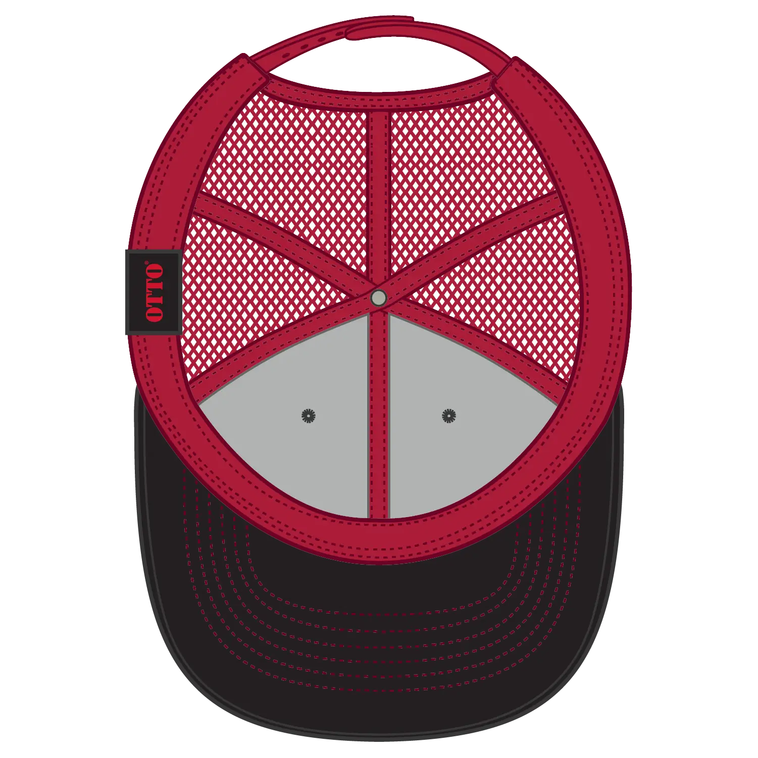 OTTO 112-1 6 Panel Mid Profile Mesh Back Trucker Cap - Blk/Blk/Red - Blk/Blk/Red / 7 3/8’’ - 7 5/8’’