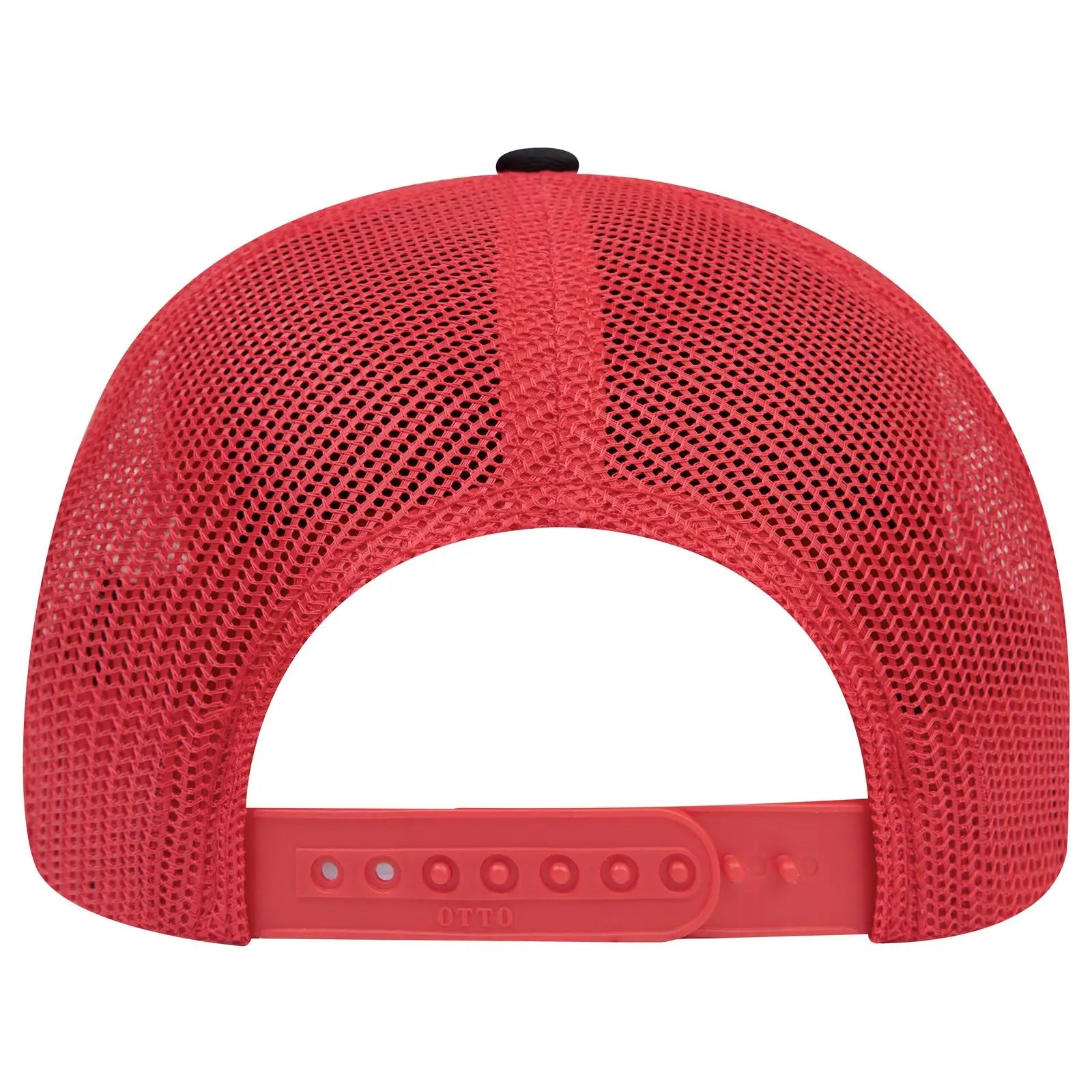 OTTO 112-1 6 Panel Mid Profile Mesh Back Trucker Cap - Blk/Blk/Red - Blk/Blk/Red / 7 3/8’’ - 7 5/8’’