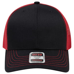 OTTO 112-1 6 Panel Mid Profile Mesh Back Trucker Cap - Blk/Blk/Red - Blk/Blk/Red / 7 3/8’’ - 7 5/8’’
