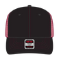 OTTO 112-1 6 Panel Mid Profile Mesh Back Trucker Cap - Blk/Blk/Red - Blk/Blk/Red / 7 3/8’’ - 7 5/8’’