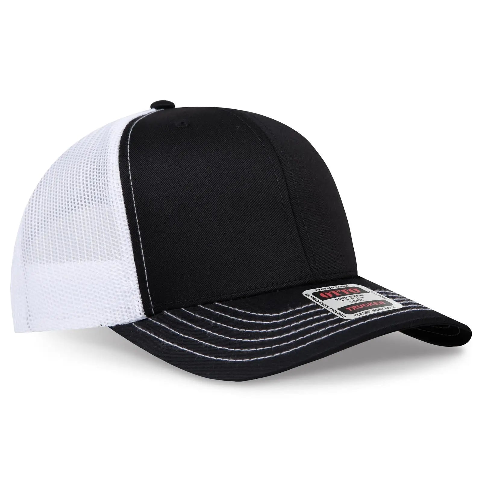 OTTO 112-1 6 Panel Mid Profile Mesh Back Trucker Cap - Blk/Blk/Wht
