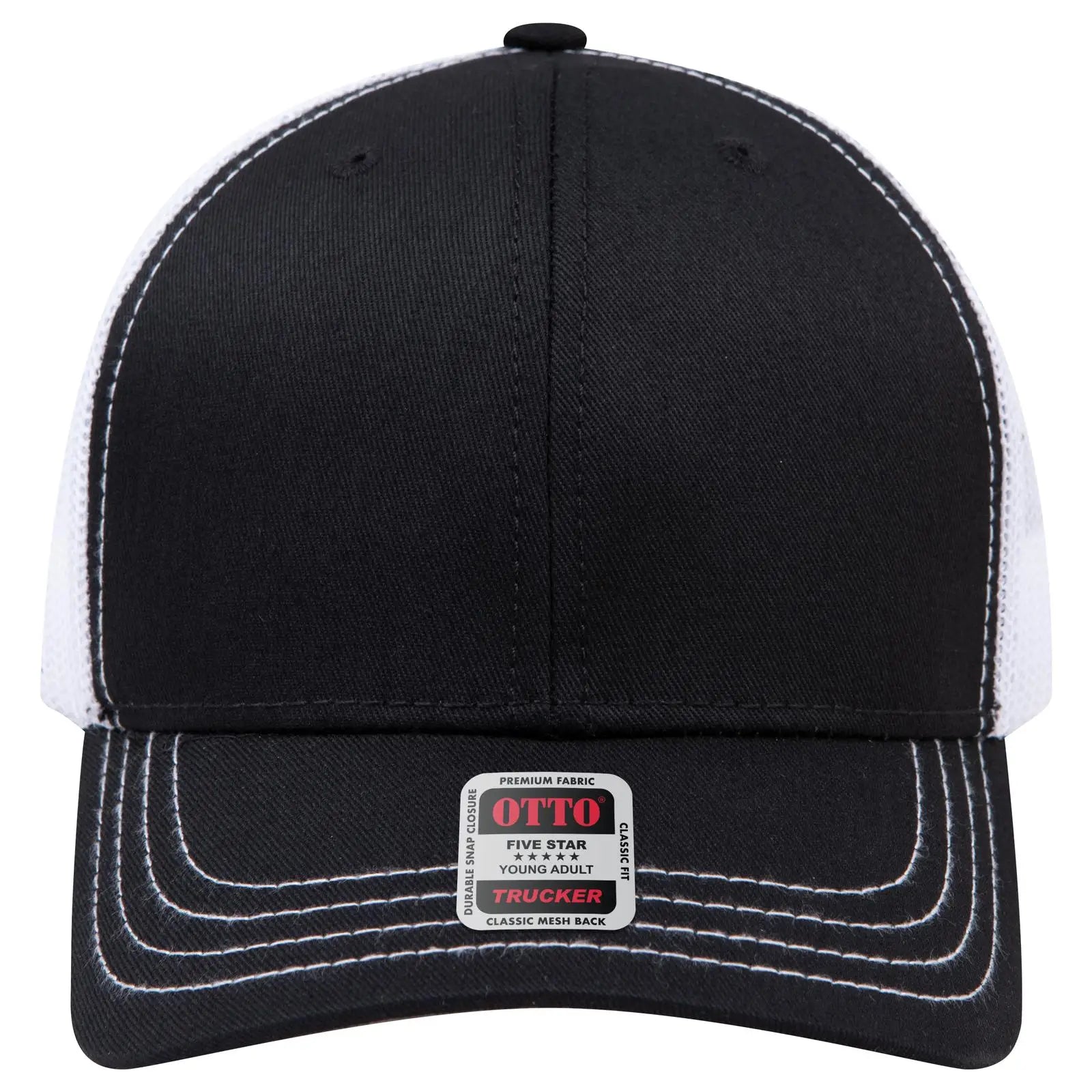 OTTO 112-1 6 Panel Mid Profile Mesh Back Trucker Cap - Blk/Blk/Wht