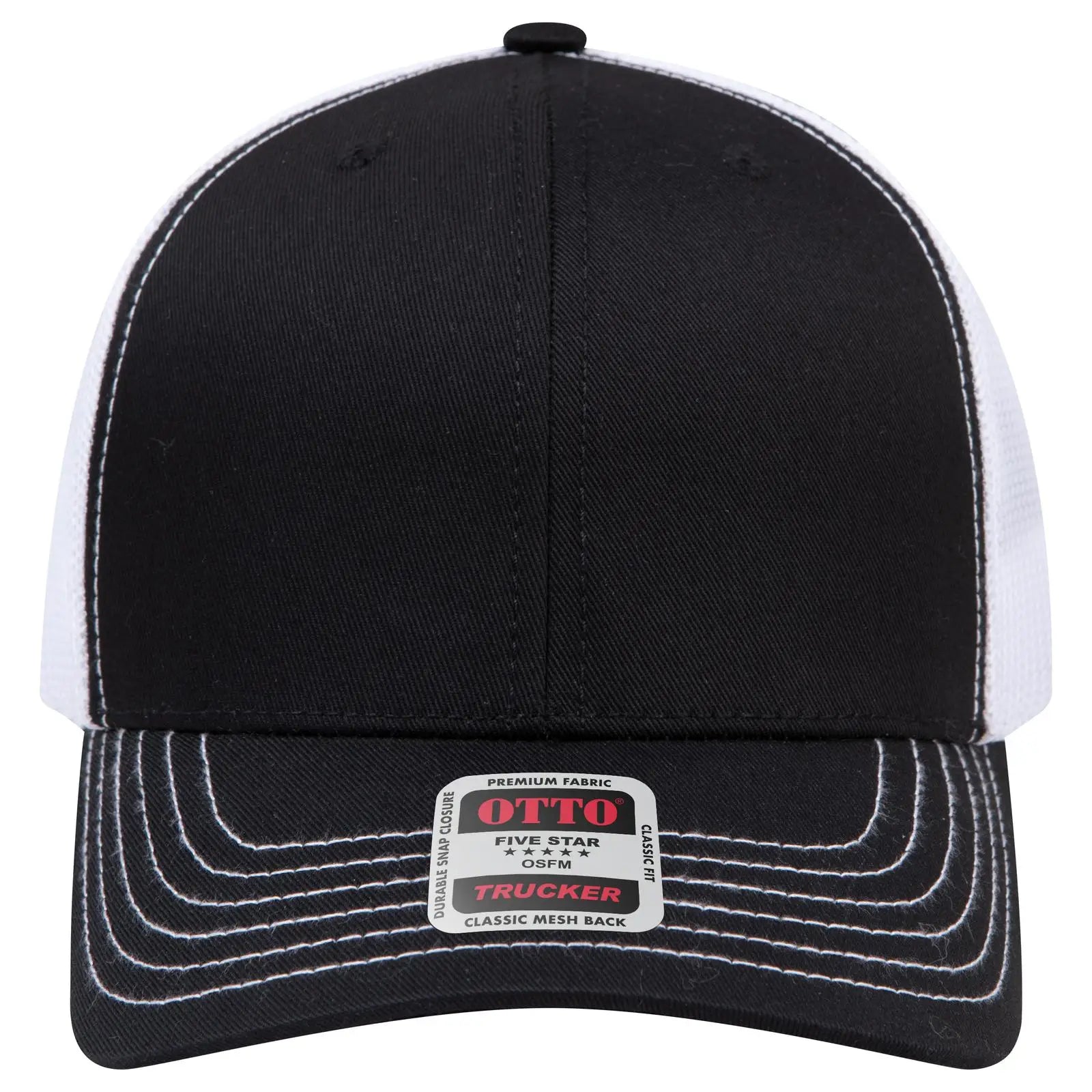 OTTO 112-1 6 Panel Mid Profile Mesh Back Trucker Cap - Blk/Blk/Wht