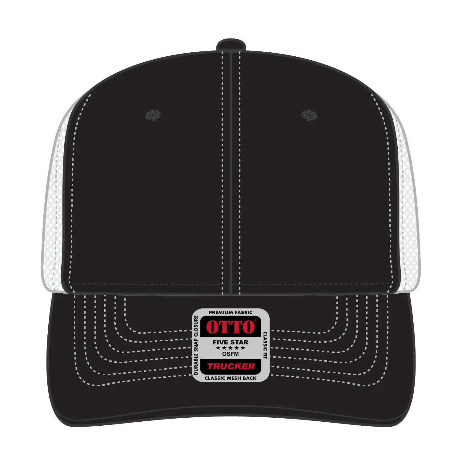 OTTO 112-1 6 Panel Mid Profile Mesh Back Trucker Cap - Blk/Blk/Wht - Blk/Blk/Wht / 7 3/8’’ - 7 5/8’’