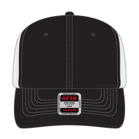 OTTO 112-1 6 Panel Mid Profile Mesh Back Trucker Cap - Blk/Blk/Wht - Blk/Blk/Wht / 7 3/8’’ - 7 5/8’’