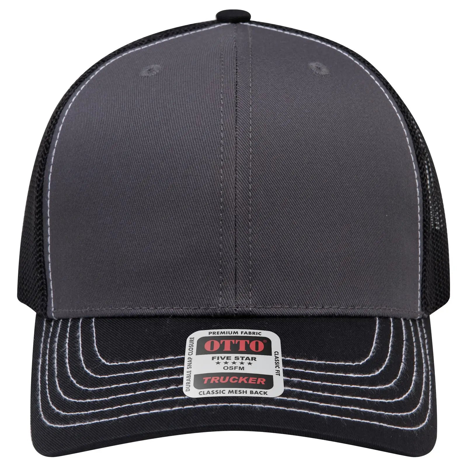 OTTO 112-1 6 Panel Mid Profile Mesh Back Trucker Cap - Blk/Ch.Gry/Blk - Blk/Ch.Gry/Blk / 7 3/8’’ - 7 5/8’’