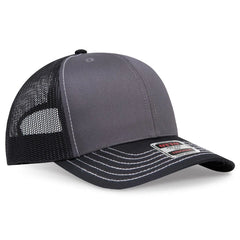 OTTO 112-1 6 Panel Mid Profile Mesh Back Trucker Cap - Blk/Ch.Gry/Blk - Blk/Ch.Gry/Blk / 7 3/8’’ - 7 5/8’’
