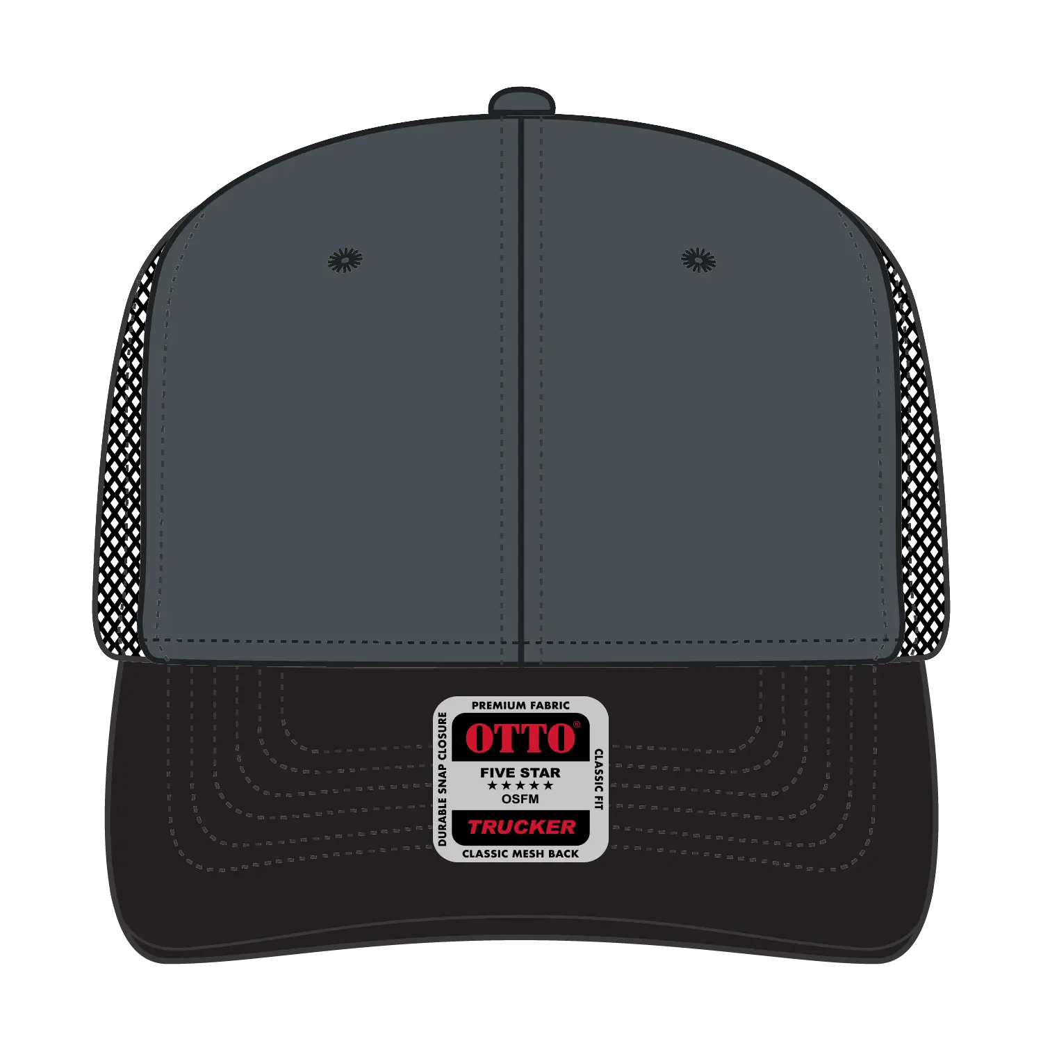 OTTO 112-1 6 Panel Mid Profile Mesh Back Trucker Cap - Blk/Ch.Gry/Blk - Blk/Ch.Gry/Blk / 7 3/8’’ - 7 5/8’’