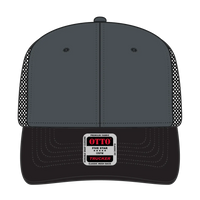 OTTO 112-1 6 Panel Mid Profile Mesh Back Trucker Cap - Blk/Ch.Gry/Blk - Blk/Ch.Gry/Blk / 7 3/8’’ - 7 5/8’’