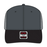 OTTO 112-1 6 Panel Mid Profile Mesh Back Trucker Cap - Blk/Ch.Gry/Ch.Gry - Blk/Ch.Gry/Ch.Gry / 7 3/8’’ - 7 5/8’’
