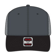OTTO 112-1 6 Panel Mid Profile Mesh Back Trucker Cap - Blk/Ch.Gry/Ch.Gry - Blk/Ch.Gry/Ch.Gry / 7 3/8’’ - 7 5/8’’