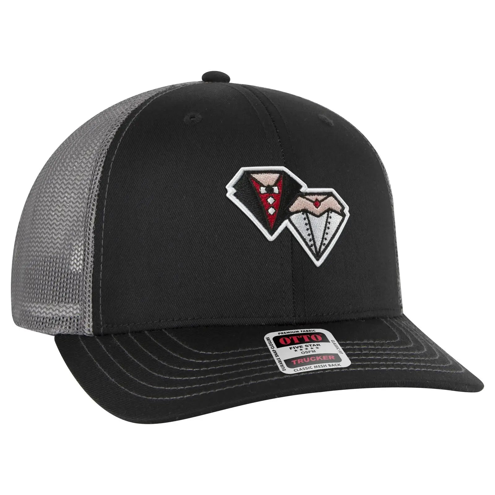 OTTO 112-1 6 Panel Mid Profile Mesh Back Trucker Cap - Blk/Ch.Gry/Ch.Gry - Blk/Ch.Gry/Ch.Gry / 7 3/8’’ - 7 5/8’’