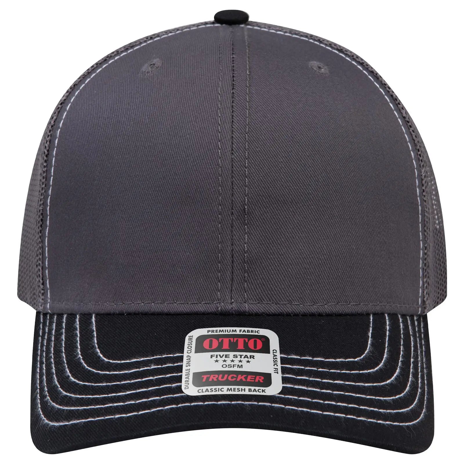 OTTO 112-1 6 Panel Mid Profile Mesh Back Trucker Cap - Blk/Ch.Gry/Ch.Gry - Blk/Ch.Gry/Ch.Gry / 7 3/8’’ - 7 5/8’’