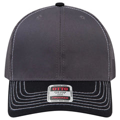 OTTO 112-1 6 Panel Mid Profile Mesh Back Trucker Cap - Blk/Ch.Gry/Ch.Gry - Blk/Ch.Gry/Ch.Gry / 7 3/8’’ - 7 5/8’’