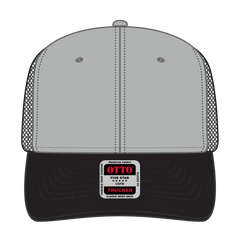 OTTO 112-1 6 Panel Mid Profile Mesh Back Trucker Cap - Blk/Gry/Ch.Gry - Blk/Gry/Ch.Gry / 7 3/8’’ - 7 5/8’’