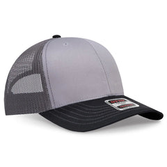 OTTO 112-1 6 Panel Mid Profile Mesh Back Trucker Cap - Blk/Gry/Ch.Gry - Blk/Gry/Ch.Gry / 7 3/8’’ - 7 5/8’’