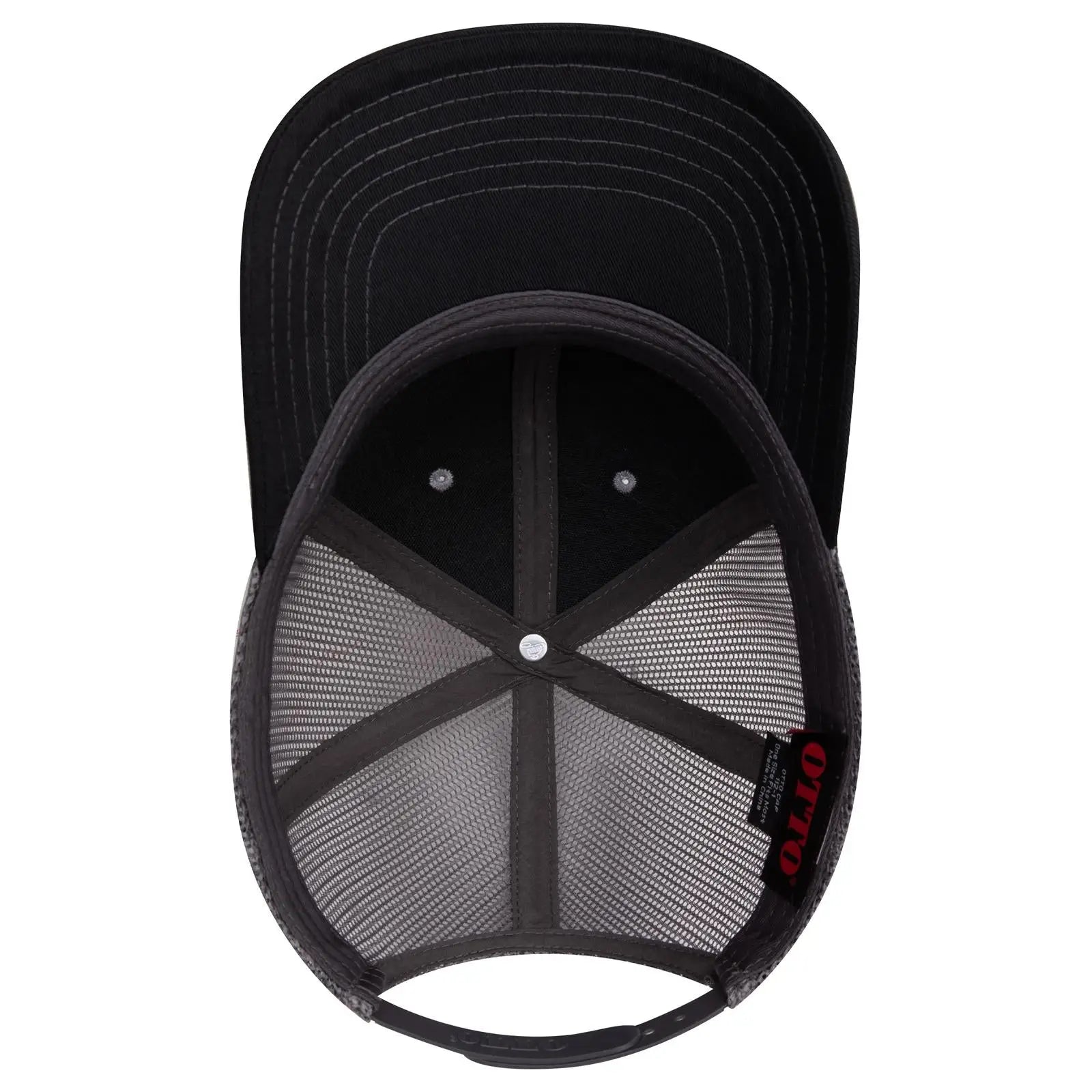 OTTO 112-1 6 Panel Mid Profile Mesh Back Trucker Cap - Blk/Gry/Ch.Gry - Blk/Gry/Ch.Gry / 7 3/8’’ - 7 5/8’’