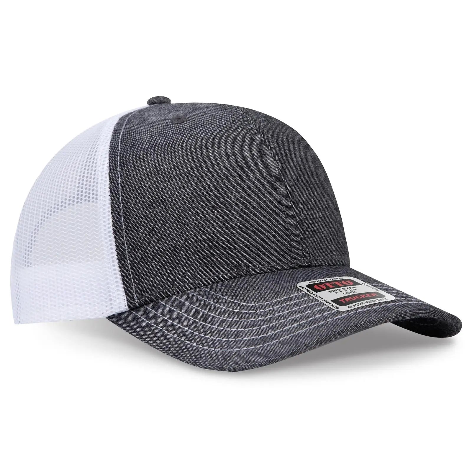 OTTO 112-1 6 Panel Mid Profile Mesh Back Trucker Cap - Blk/Wht - Blk/Wht / 7 3/8’’ - 7 5/8’’