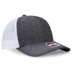 OTTO 112-1 6 Panel Mid Profile Mesh Back Trucker Cap - Blk/Wht - Blk/Wht / 7 3/8’’ - 7 5/8’’