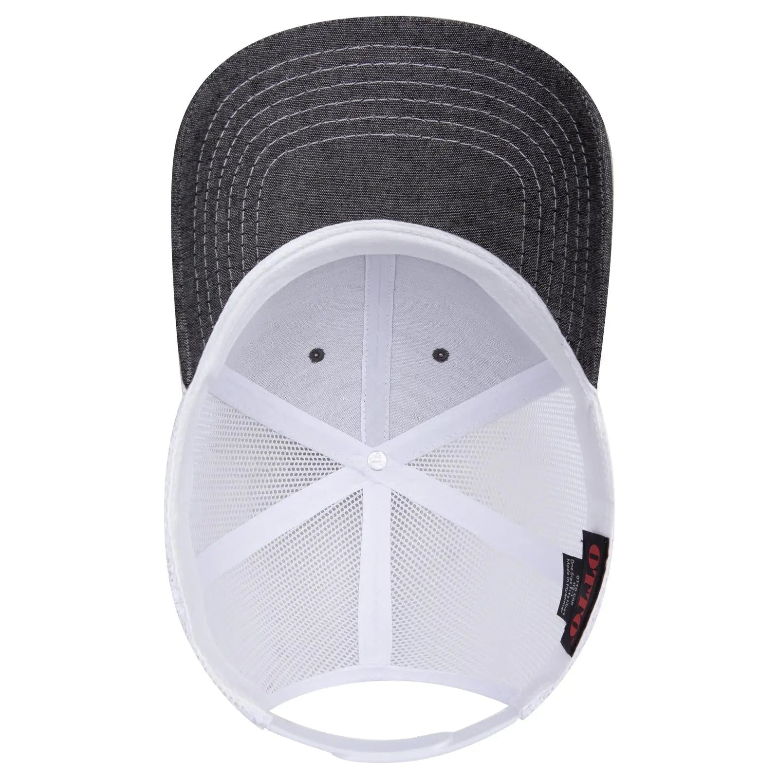 OTTO 112-1 6 Panel Mid Profile Mesh Back Trucker Cap - Blk/Wht - Blk/Wht / 7 3/8’’ - 7 5/8’’