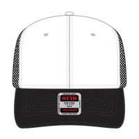 OTTO 112-1 6 Panel Mid Profile Mesh Back Trucker Cap - Blk/Wht/Blk - Blk/Wht/Blk / 7 3/8’’ - 7 5/8’’