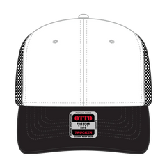 OTTO 112-1 6 Panel Mid Profile Mesh Back Trucker Cap - Blk/Wht/Blk - Blk/Wht/Blk / 7 3/8’’ - 7 5/8’’
