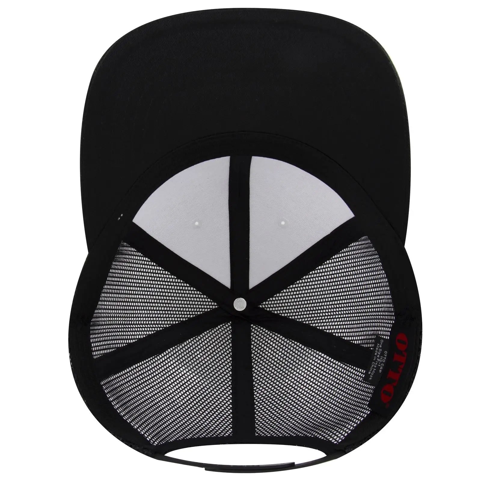 OTTO 112-1 6 Panel Mid Profile Mesh Back Trucker Cap - Blk/Wht/Blk - Blk/Wht/Blk / 7 3/8’’ - 7 5/8’’