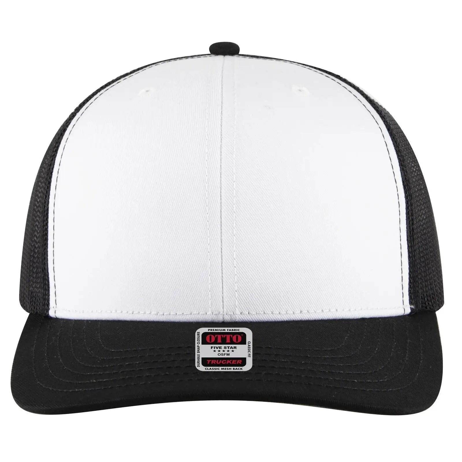 OTTO 112-1 6 Panel Mid Profile Mesh Back Trucker Cap - Blk/Wht/Blk - Blk/Wht/Blk / 7 3/8’’ - 7 5/8’’