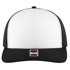 OTTO 112-1 6 Panel Mid Profile Mesh Back Trucker Cap - Blk/Wht/Blk - Blk/Wht/Blk / 7 3/8’’ - 7 5/8’’