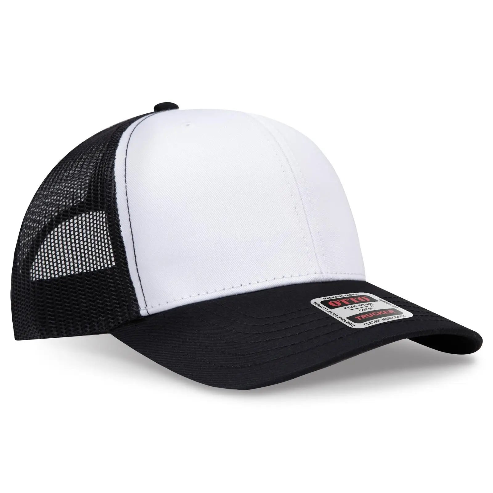 OTTO 112-1 6 Panel Mid Profile Mesh Back Trucker Cap - Blk/Wht/Blk - Blk/Wht/Blk / 7 3/8’’ - 7 5/8’’