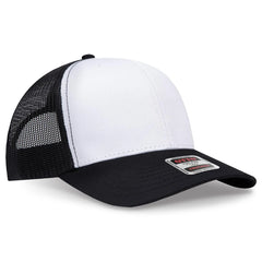 OTTO 112-1 6 Panel Mid Profile Mesh Back Trucker Cap - Blk/Wht/Blk - Blk/Wht/Blk / 7 3/8’’ - 7 5/8’’