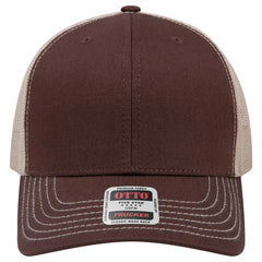 OTTO 112-1 6 Panel Mid Profile Mesh Back Trucker Cap - Brn/Brn/Kha - Brn/Brn/Kha / 7 3/8’’ - 7 5/8’’