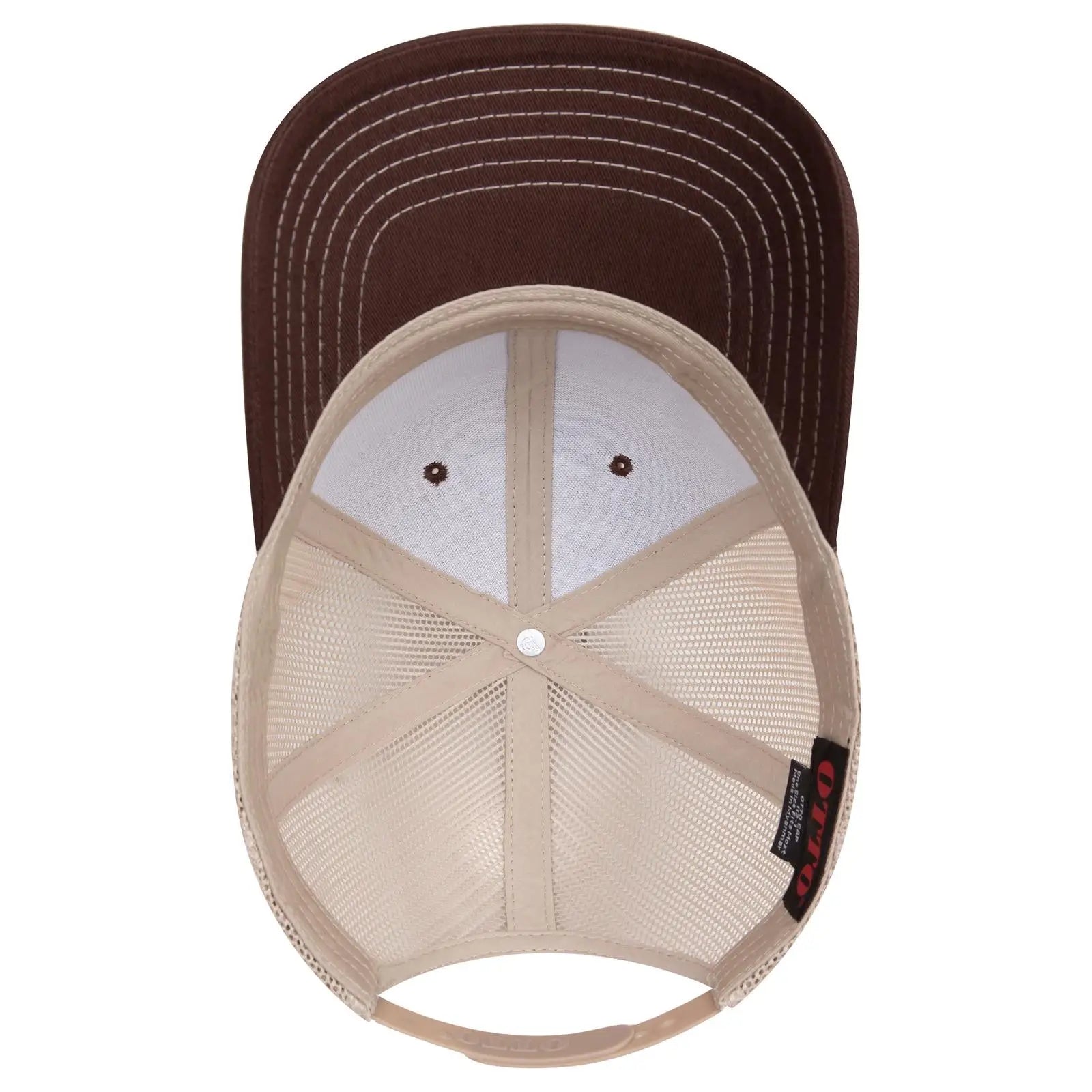 OTTO 112-1 6 Panel Mid Profile Mesh Back Trucker Cap - Brn/Brn/Kha - Brn/Brn/Kha / 7 3/8’’ - 7 5/8’’