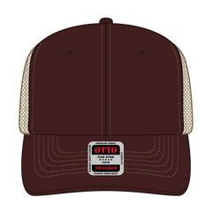 OTTO 112-1 6 Panel Mid Profile Mesh Back Trucker Cap - Brn/Brn/Kha - Brn/Brn/Kha / 7 3/8’’ - 7 5/8’’