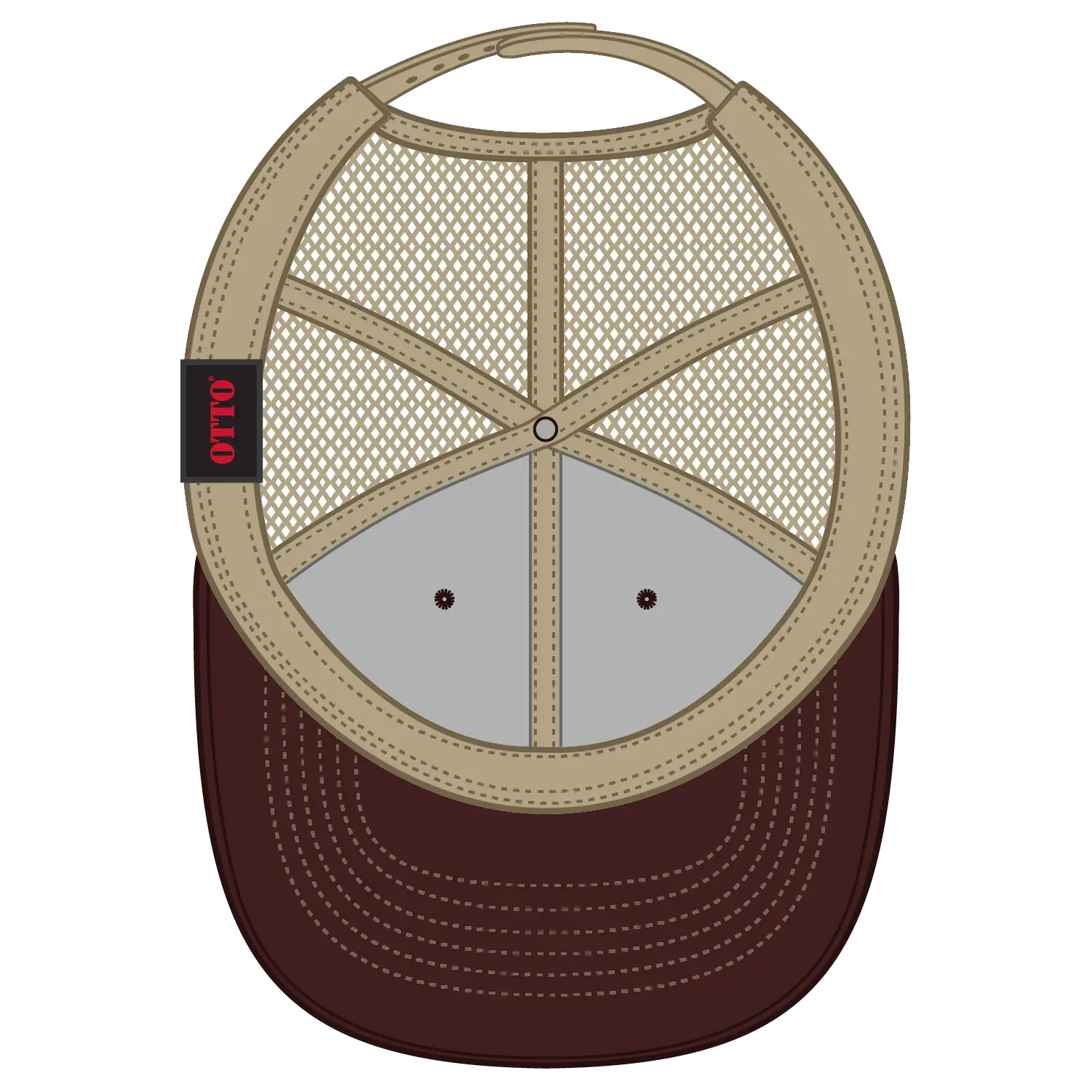 OTTO 112-1 6 Panel Mid Profile Mesh Back Trucker Cap - Brn/Brn/Kha - Brn/Brn/Kha / 7 3/8’’ - 7 5/8’’