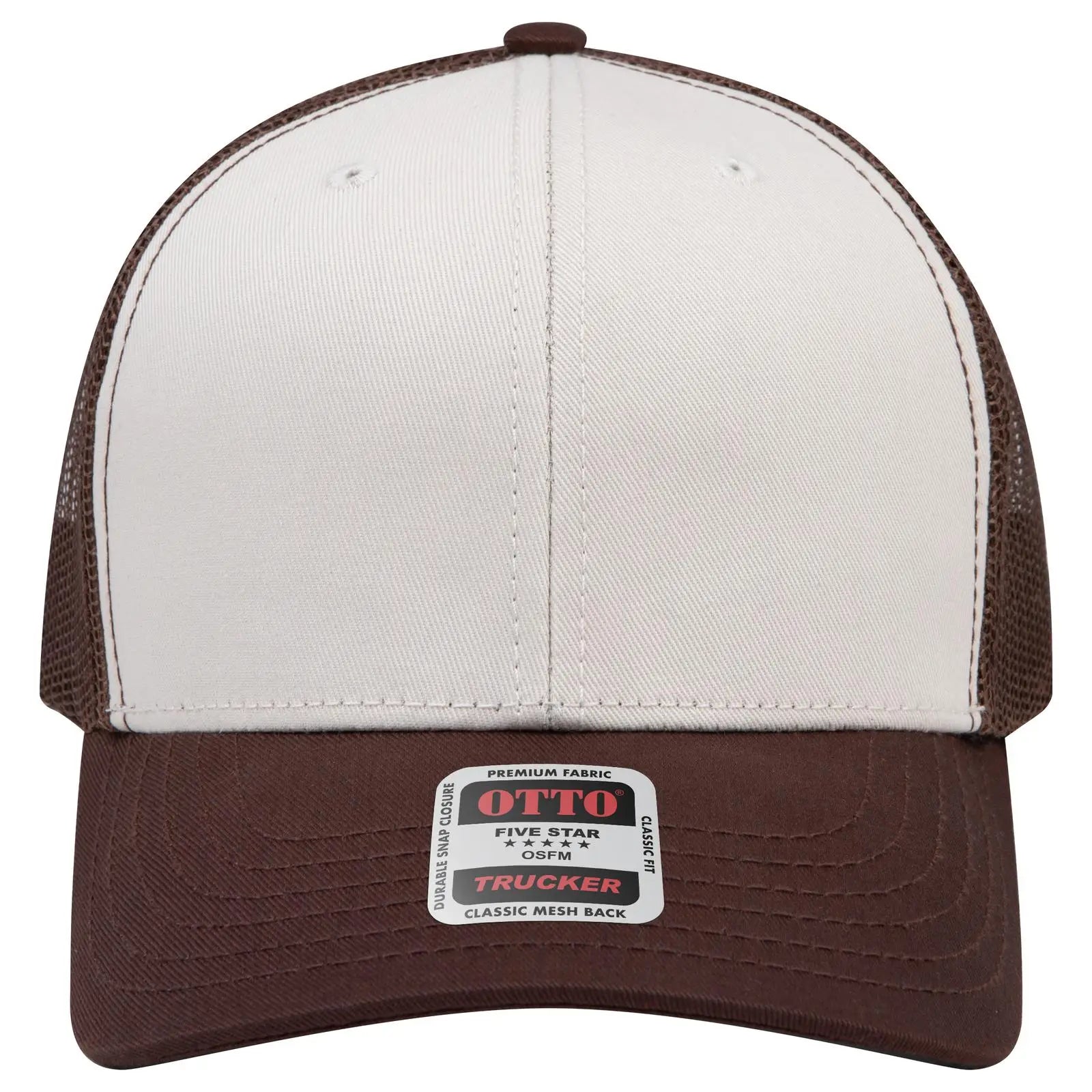OTTO 112-1 6 Panel Mid Profile Mesh Back Trucker Cap - Brn/Natrl/Brn - Brn/Natrl/Brn / 7 3/8’’ - 7 5/8’’