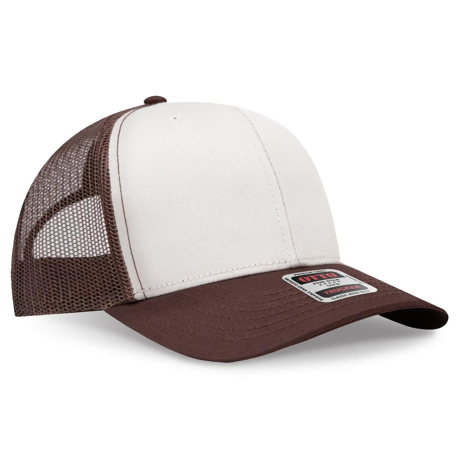 OTTO 112-1 6 Panel Mid Profile Mesh Back Trucker Cap - Brn/Natrl/Brn - Brn/Natrl/Brn / 7 3/8’’ - 7 5/8’’