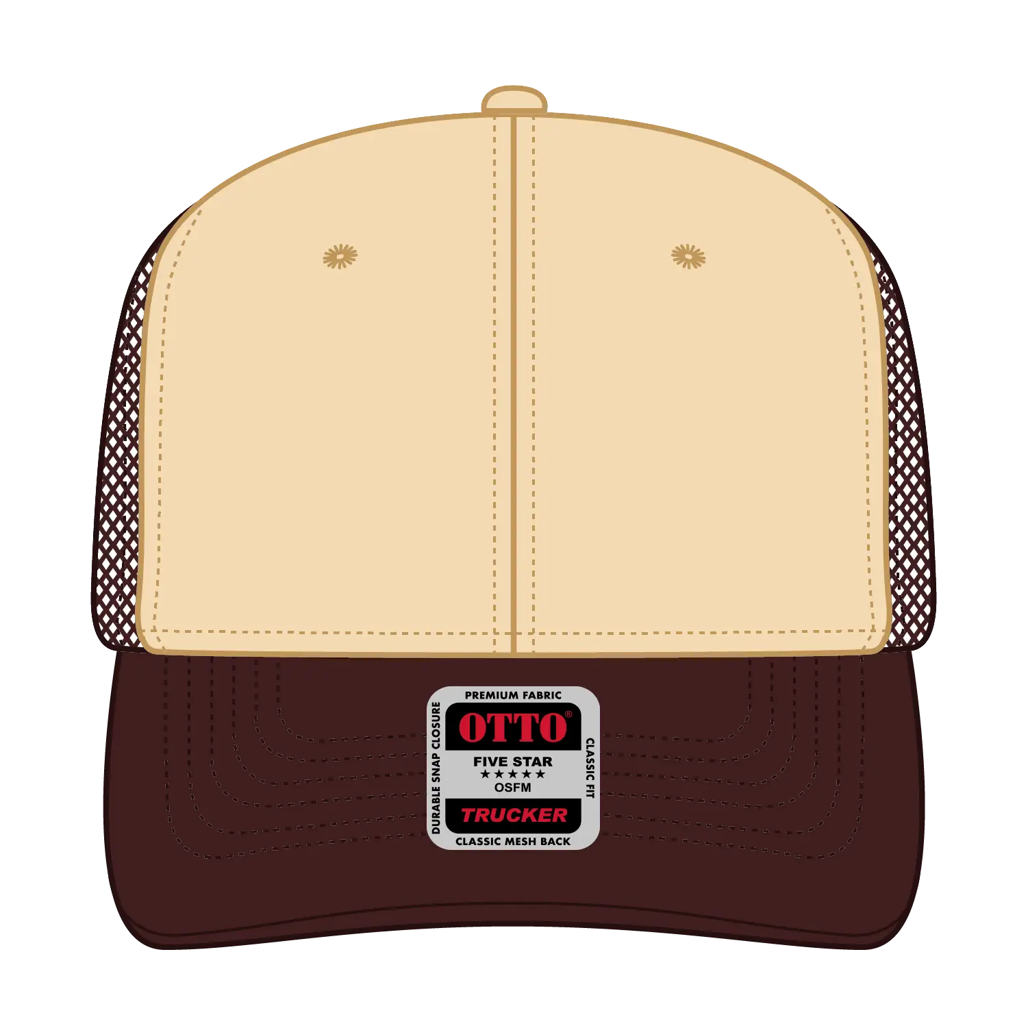 OTTO 112-1 6 Panel Mid Profile Mesh Back Trucker Cap - Brn/Natrl/Brn - Brn/Natrl/Brn / 7 3/8’’ - 7 5/8’’