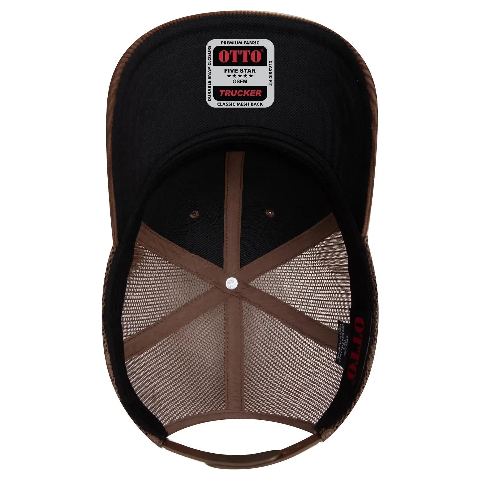 OTTO 112-1 6 Panel Mid Profile Mesh Back Trucker Cap - Brown - Brown / 7 3/8’’ - 7 5/8’’