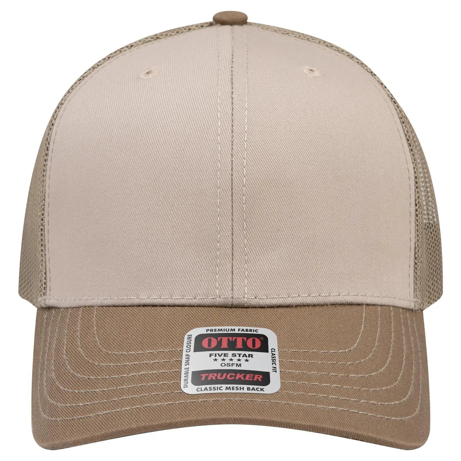 OTTO 112-1 6 Panel Mid Profile Mesh Back Trucker Cap - C.Brn/Kha/C.Brn - C.Brn/Kha/C.Brn / 7 3/8’’ - 7 5/8’’