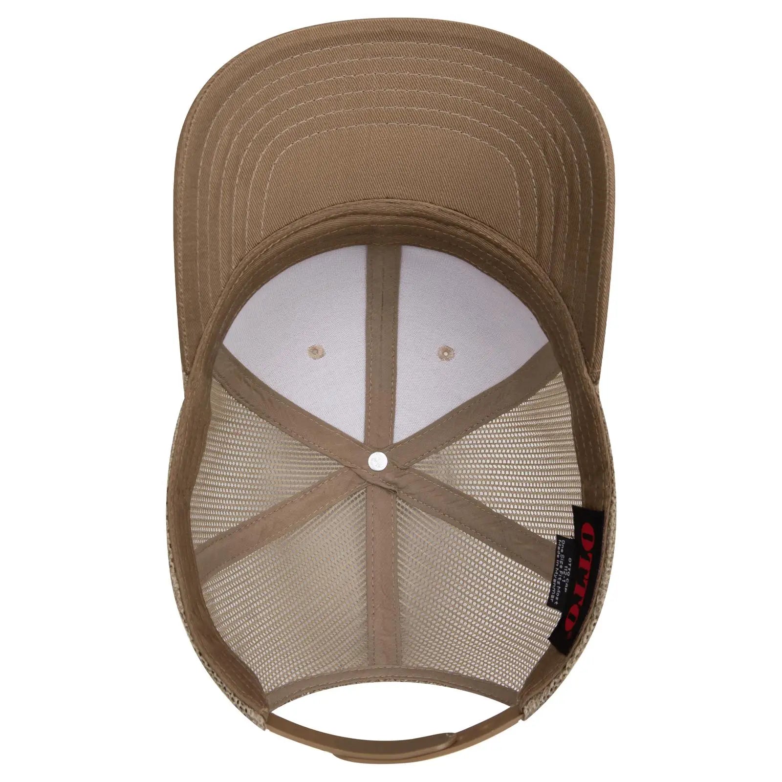 OTTO 112-1 6 Panel Mid Profile Mesh Back Trucker Cap - C.Brn/Kha/C.Brn - C.Brn/Kha/C.Brn / 7 3/8’’ - 7 5/8’’