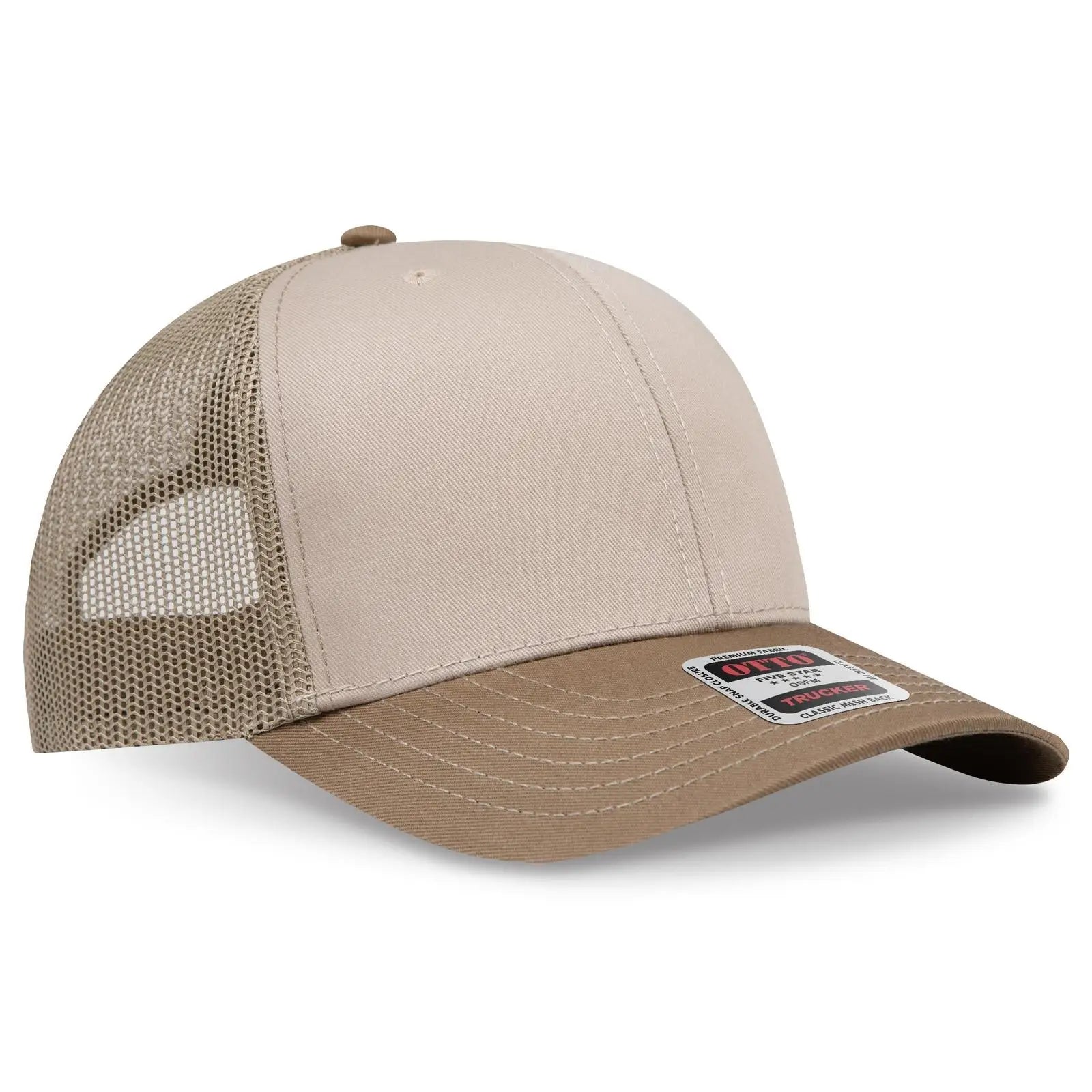 OTTO 112-1 6 Panel Mid Profile Mesh Back Trucker Cap - C.Brn/Kha/C.Brn - C.Brn/Kha/C.Brn / 7 3/8’’ - 7 5/8’’
