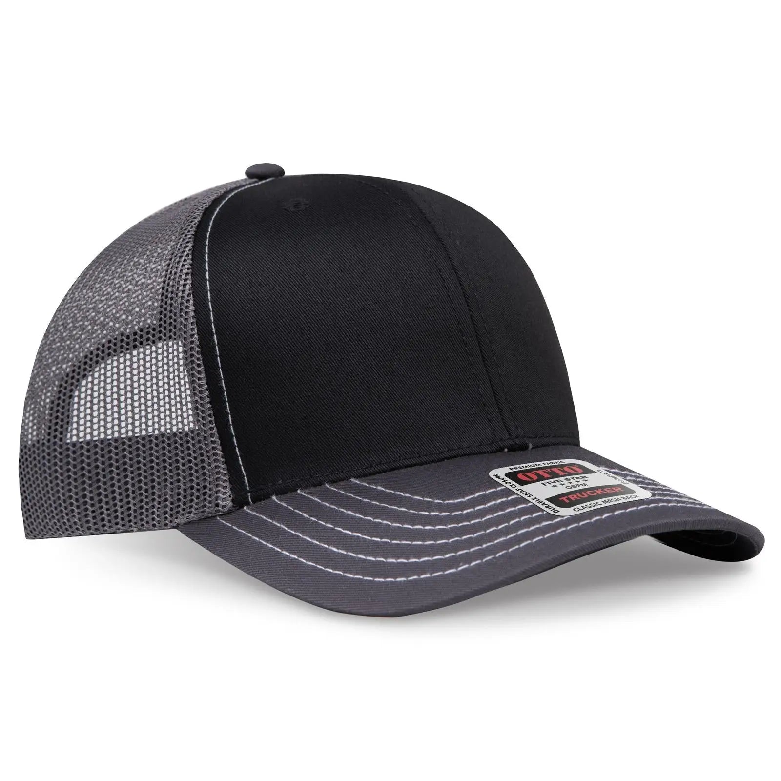 OTTO 112-1 6 Panel Mid Profile Mesh Back Trucker Cap - Ch.Gry/Blk/Ch.Gry - Ch.Gry/Blk/Ch.Gry / 7 3/8’’ - 7 5/8’’