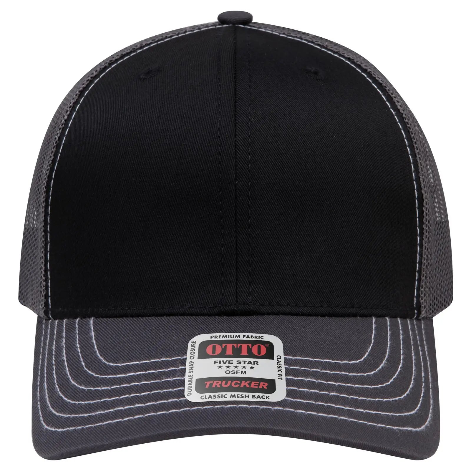 OTTO 112-1 6 Panel Mid Profile Mesh Back Trucker Cap - Ch.Gry/Blk/Ch.Gry - Ch.Gry/Blk/Ch.Gry / 7 3/8’’ - 7 5/8’’
