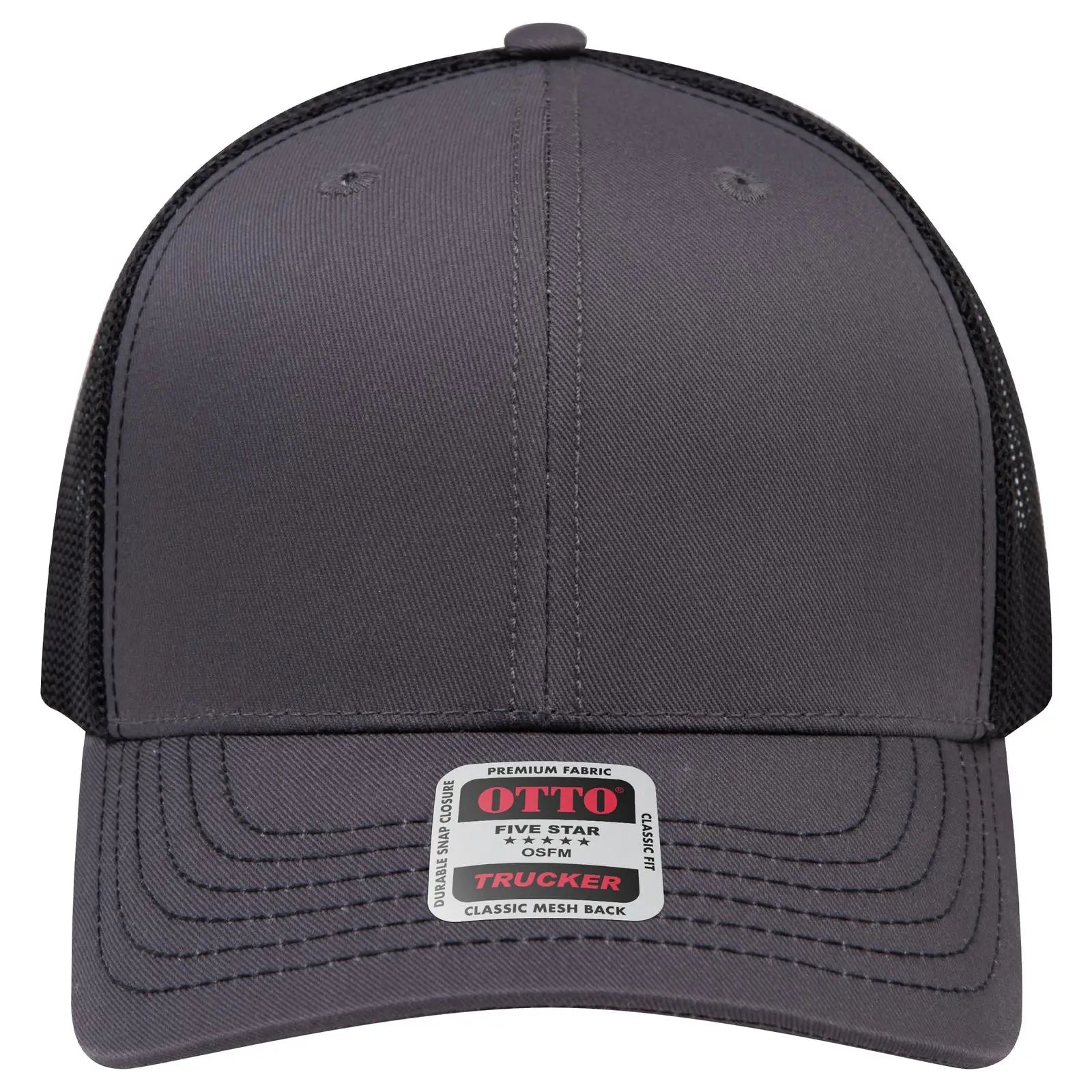 OTTO 112-1 6 Panel Mid Profile Mesh Back Trucker Cap - Ch.Gry/Ch.Gry/Blk - Ch.Gry/Ch.Gry/Blk / 7 3/8’’ - 7 5/8’’