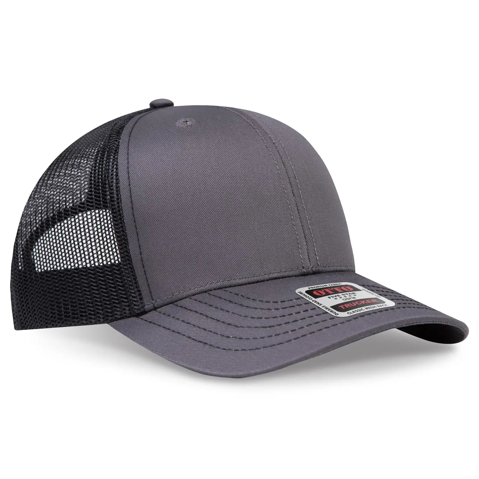 OTTO 112-1 6 Panel Mid Profile Mesh Back Trucker Cap - Ch.Gry/Ch.Gry/Blk - Ch.Gry/Ch.Gry/Blk / 7 3/8’’ - 7 5/8’’
